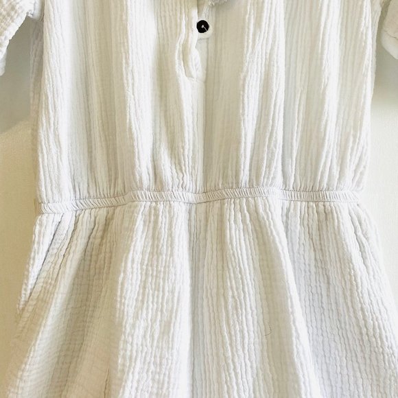 White Cotton Beachy Boho Romper with Pockets Puff Sleeves Tassel Ties |… - Picture 6 of 9